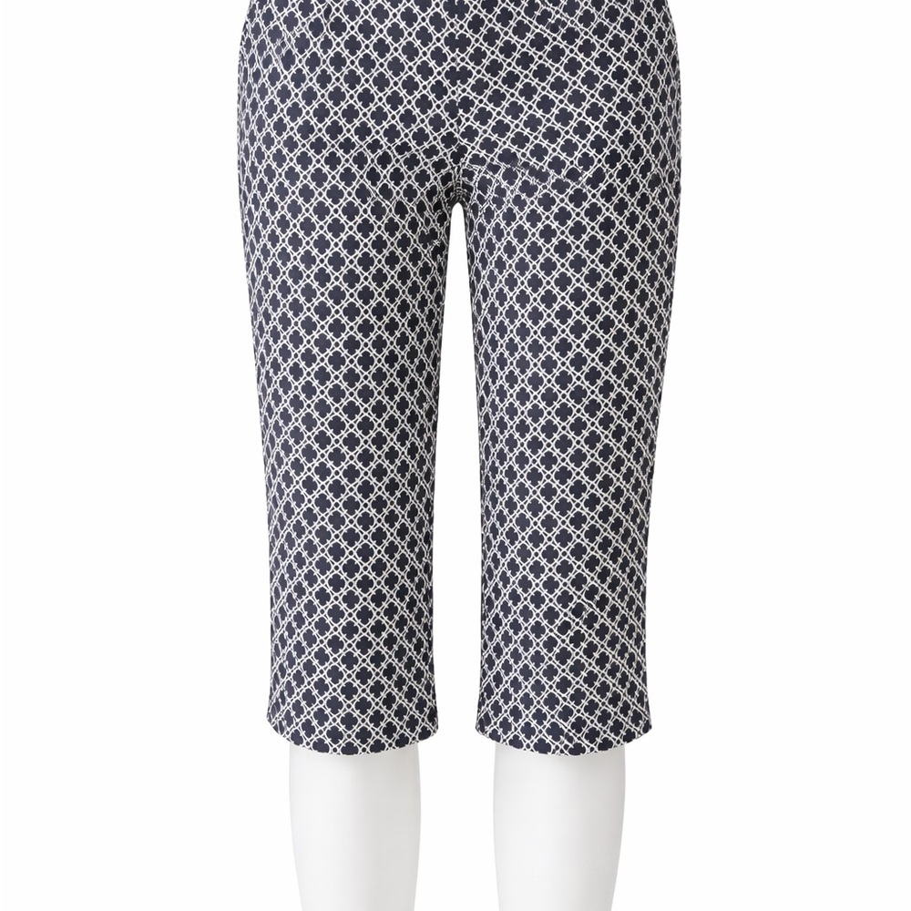 Navy & White Geometric Capri Pants Stretch